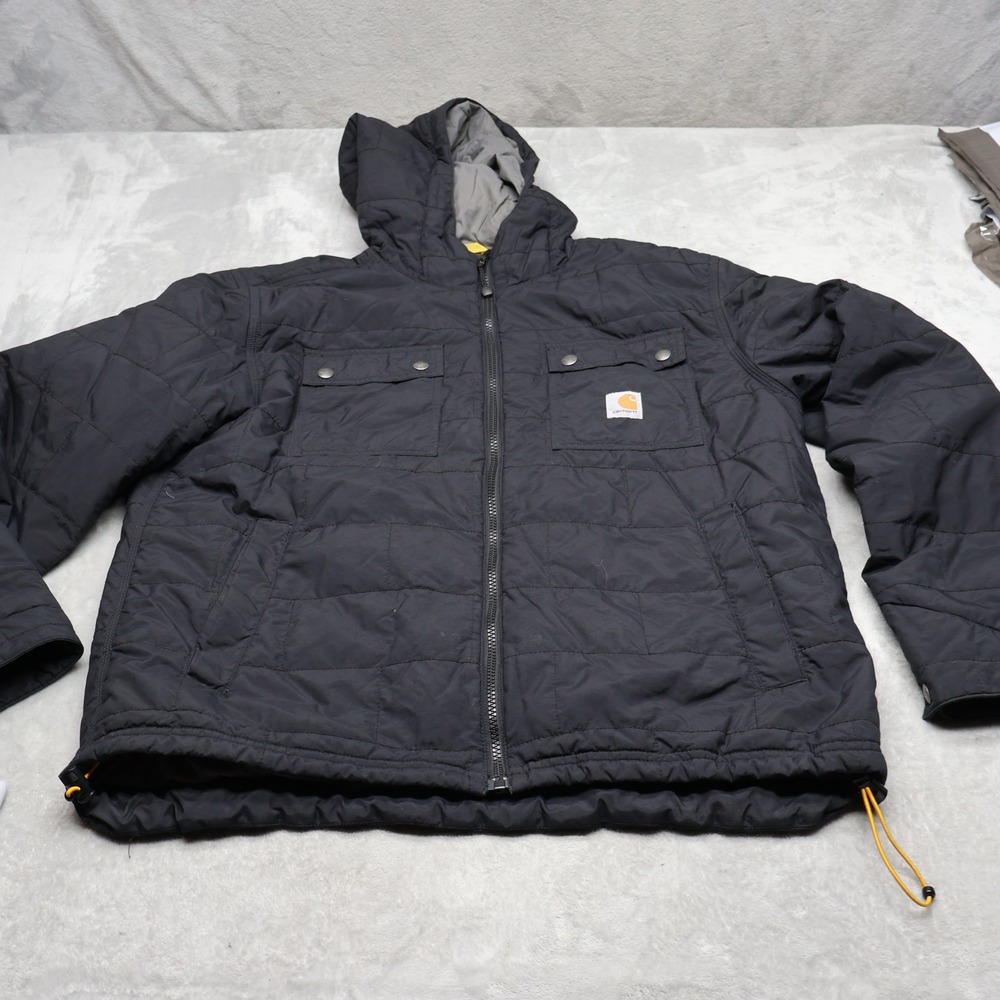 Carhartt Jacket Men Large Black Firm Duck Insulated Traditional Coat Hooded Work